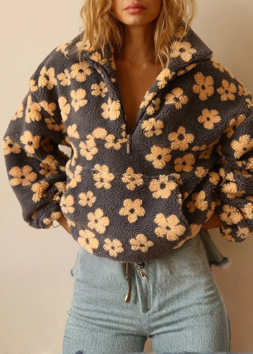Charlotte | Fleurs Douces – Pull en polaire à demi-zip